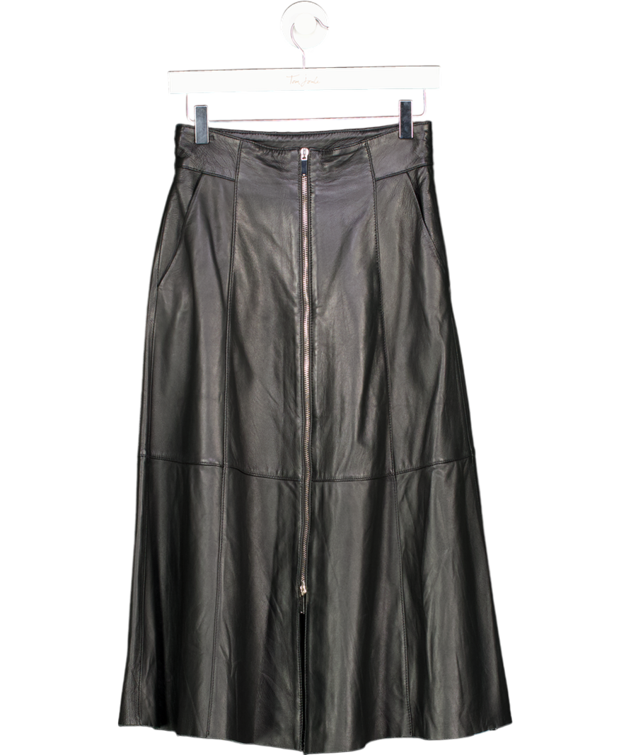 Karen Millen Black Real Leather Zip Through Maxi Pencil Skirt UK 8
