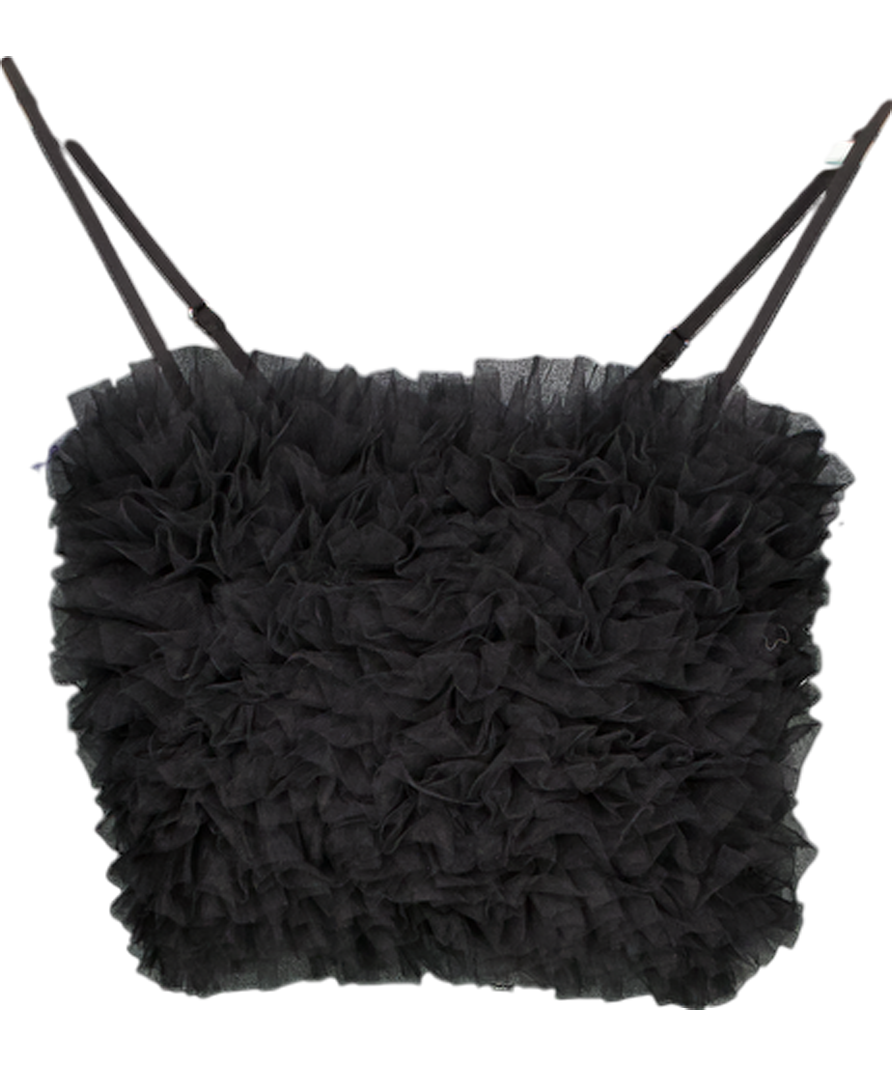 QUIZ Black Tule Ruffle Strappy Crop Top UK 6