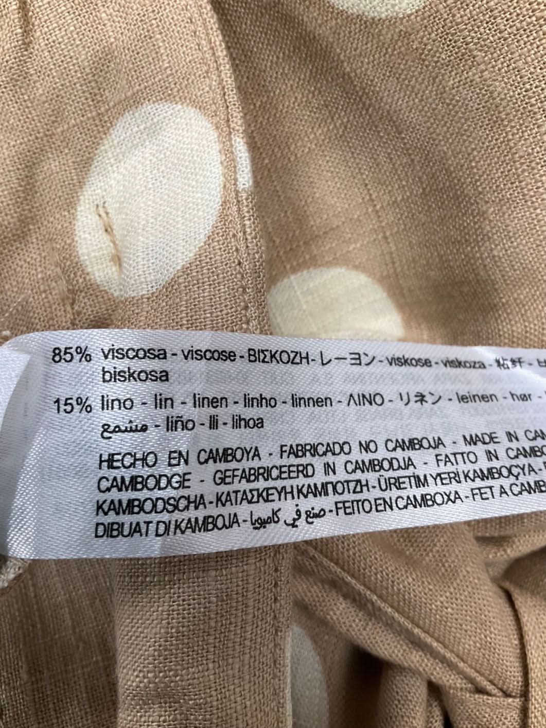 ZARA Beige Polka Dot Linen Blend Skirt UK M