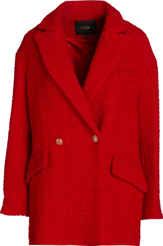 Maje Red Giloge Wool-blend Tweed Blazer UK 12
