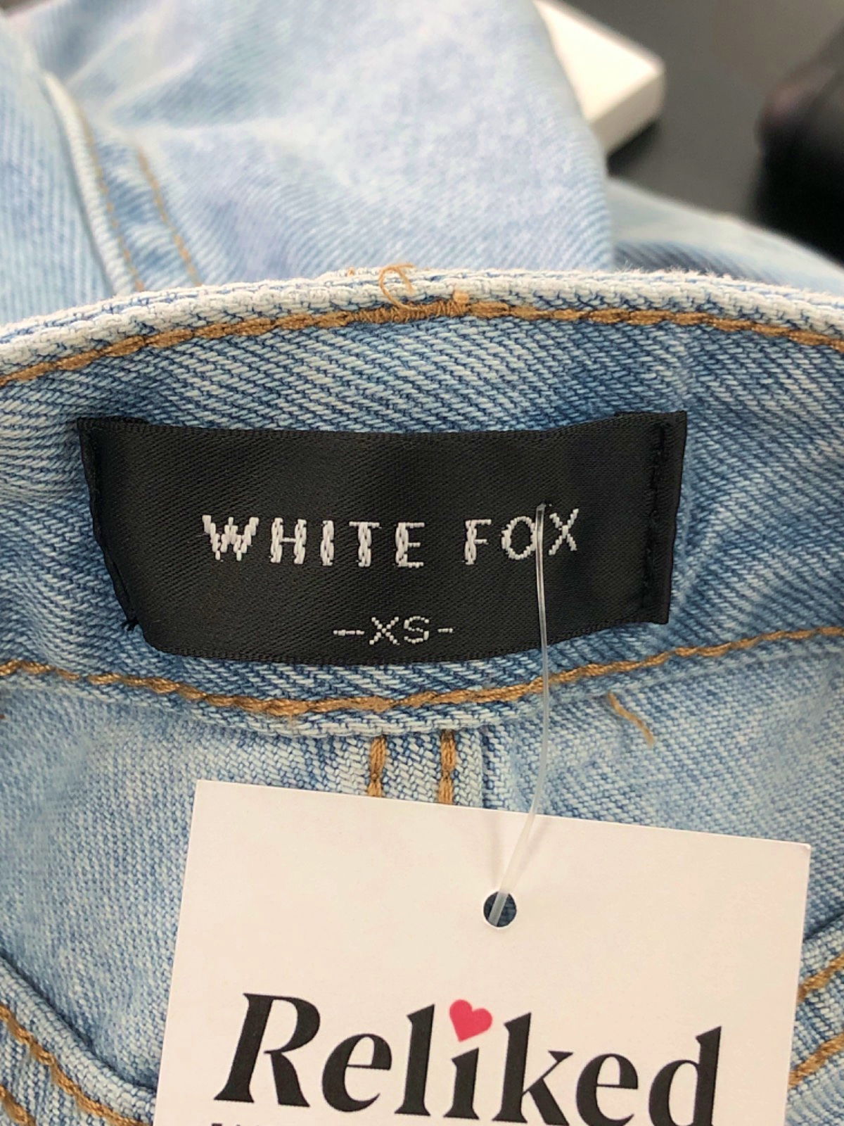 White Fox Blue Denim Shorts UK XS