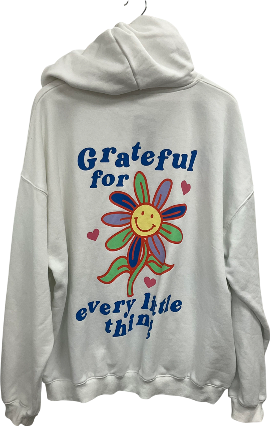 SLA the label White Grateful For Every Little Thing Slogan Hoodie UK L