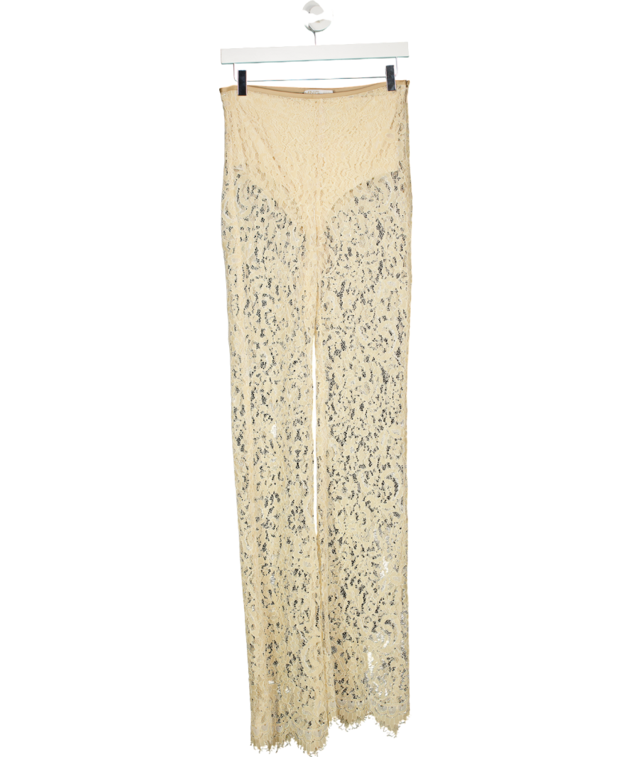 MANGO Cream Picaso Lace Flare Trousers UK 8
