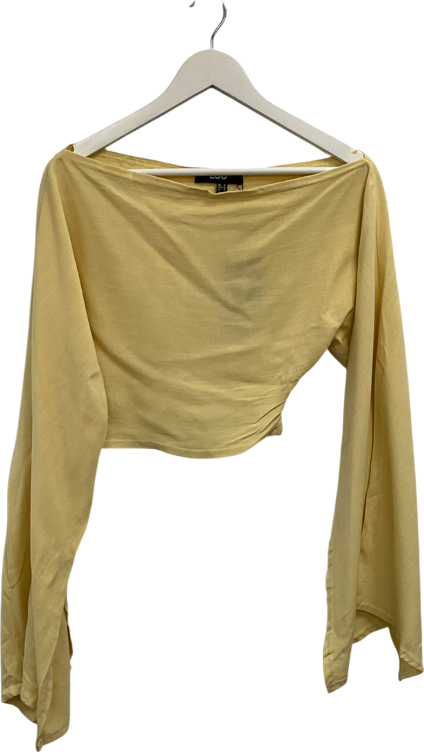 Ego Yellow Long Sleeve Off The Soulder Crop Top In Lemon Linen UK 8