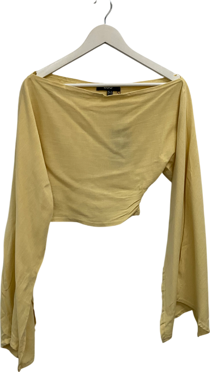 Ego Yellow Long Sleeve Off The Soulder Crop Top In Lemon Linen UK 8