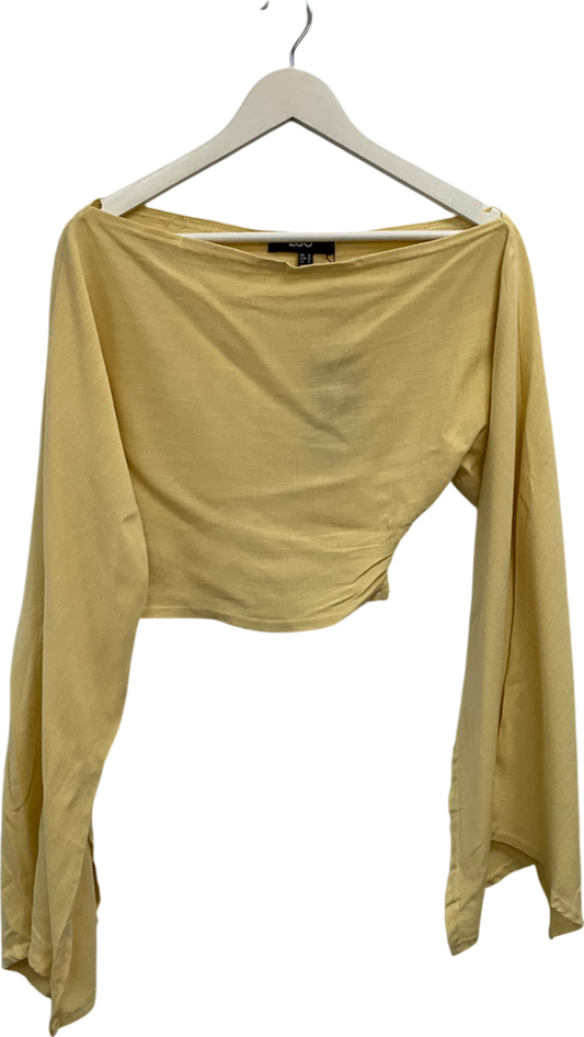 Ego Yellow Long Sleeve Off The Soulder Crop Top In Lemon Linen UK 8