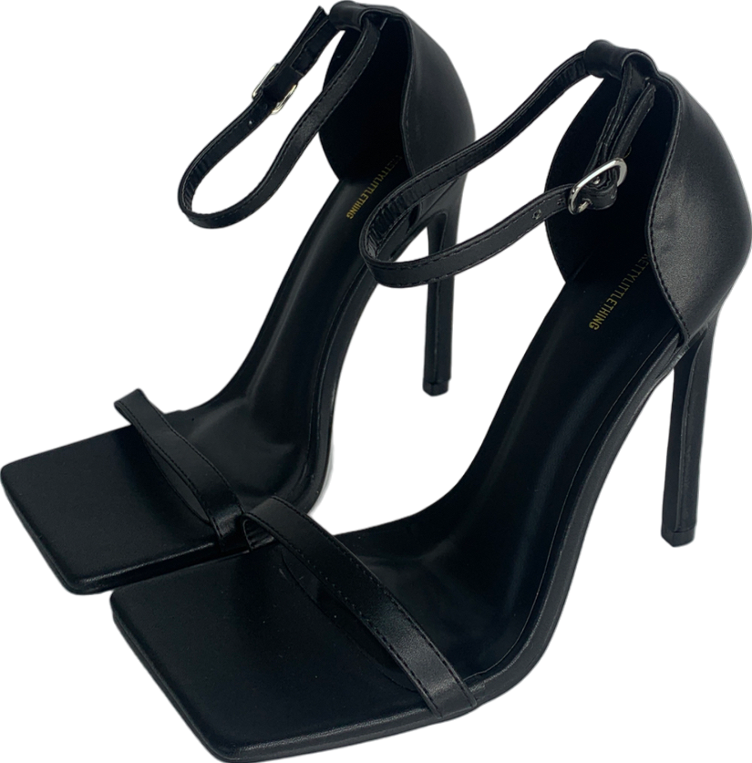 PrettyLittleThing Black Wide Fit Pu Barely There Strappy Heeled Sandals UK 5 EU 38 👠