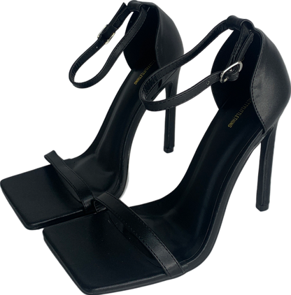 PrettyLittleThing Black Wide Fit Pu Barely There Strappy Heeled Sandals UK 5 EU 38 👠