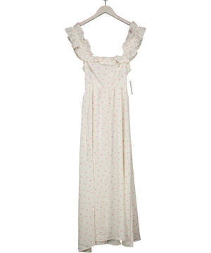 New Look Cream Floral Print Square Neck Ruffle Back Bow Midi Dress UK 8