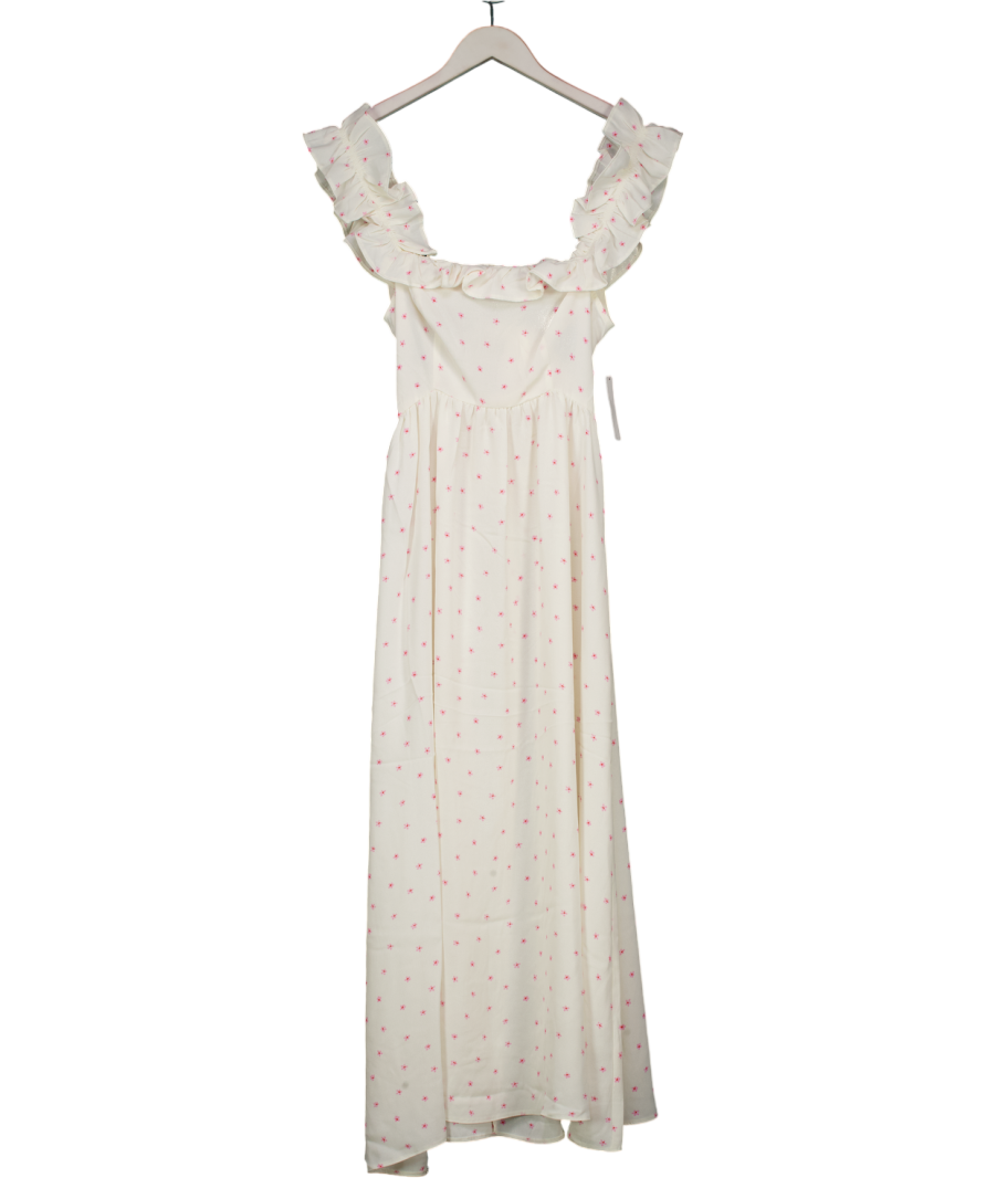 New Look Cream Floral Print Square Neck Ruffle Back Bow Midi Dress UK 8