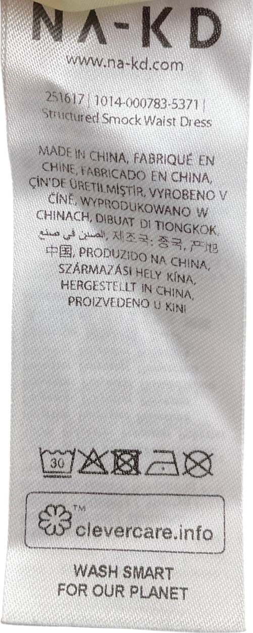 NA-KD Yellow Structured Smock Waist Dress UK 10