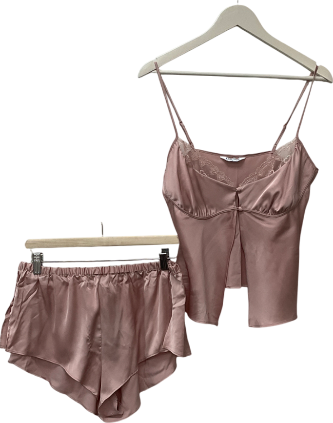 Lounge Underwear Pink Bow Satin Cami Pyjama Top & Shorts UK L