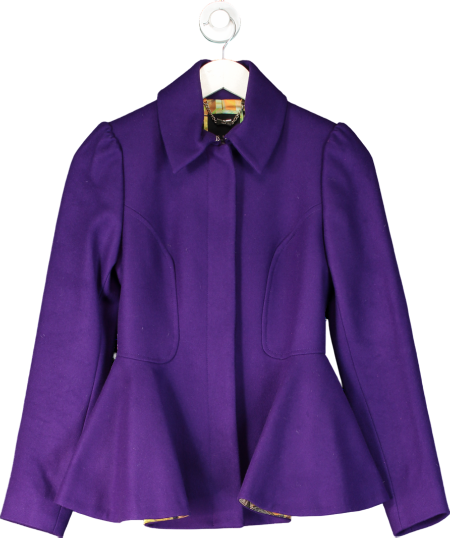 Ted Baker Purple Cashmere Blend Peplum Coat UK XS