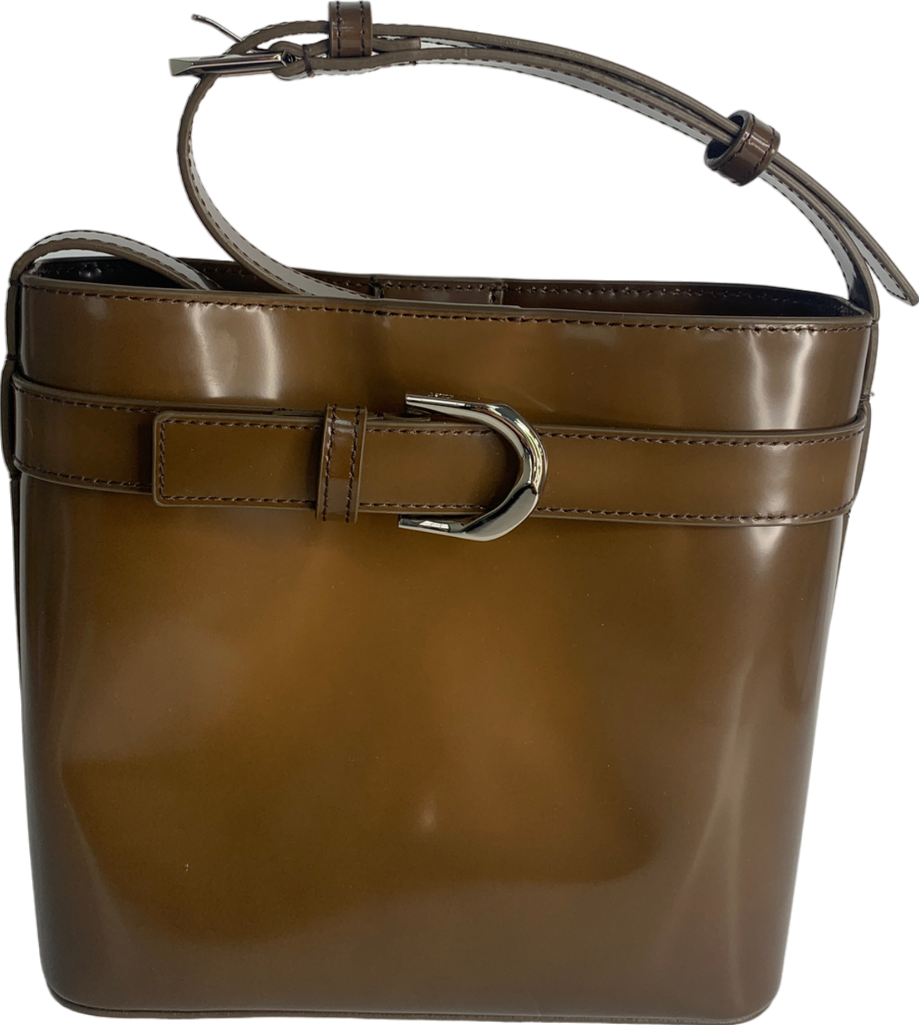 Charles & Keith Brown Gabine Leather Belted Bucket Bag One Size