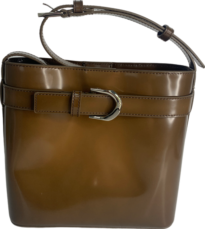 Charles & Keith Brown Gabine Leather Belted Bucket Bag One Size