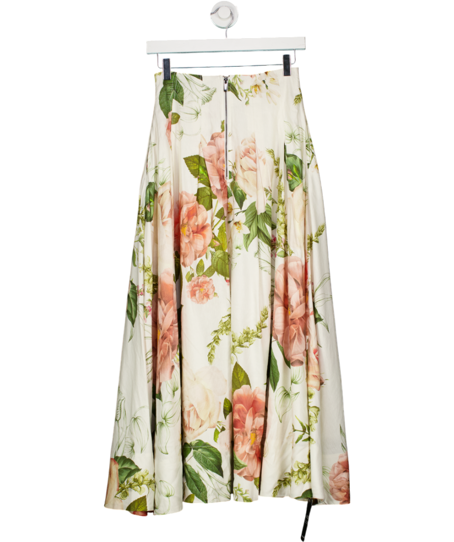 Karen Millen Cream Floral Viscose Linen High Waisted Woven Maxi Skirt UK 6