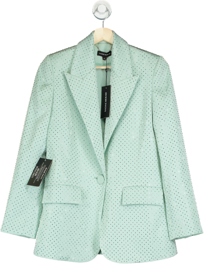 Nadine Merabi Mint Green Crystal Embellished Blazer UK XS