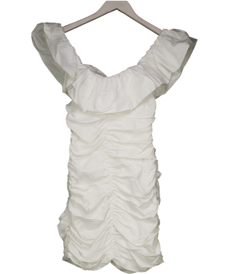 ZARA White Draped Poplin Bardot Mini Dress UK XS