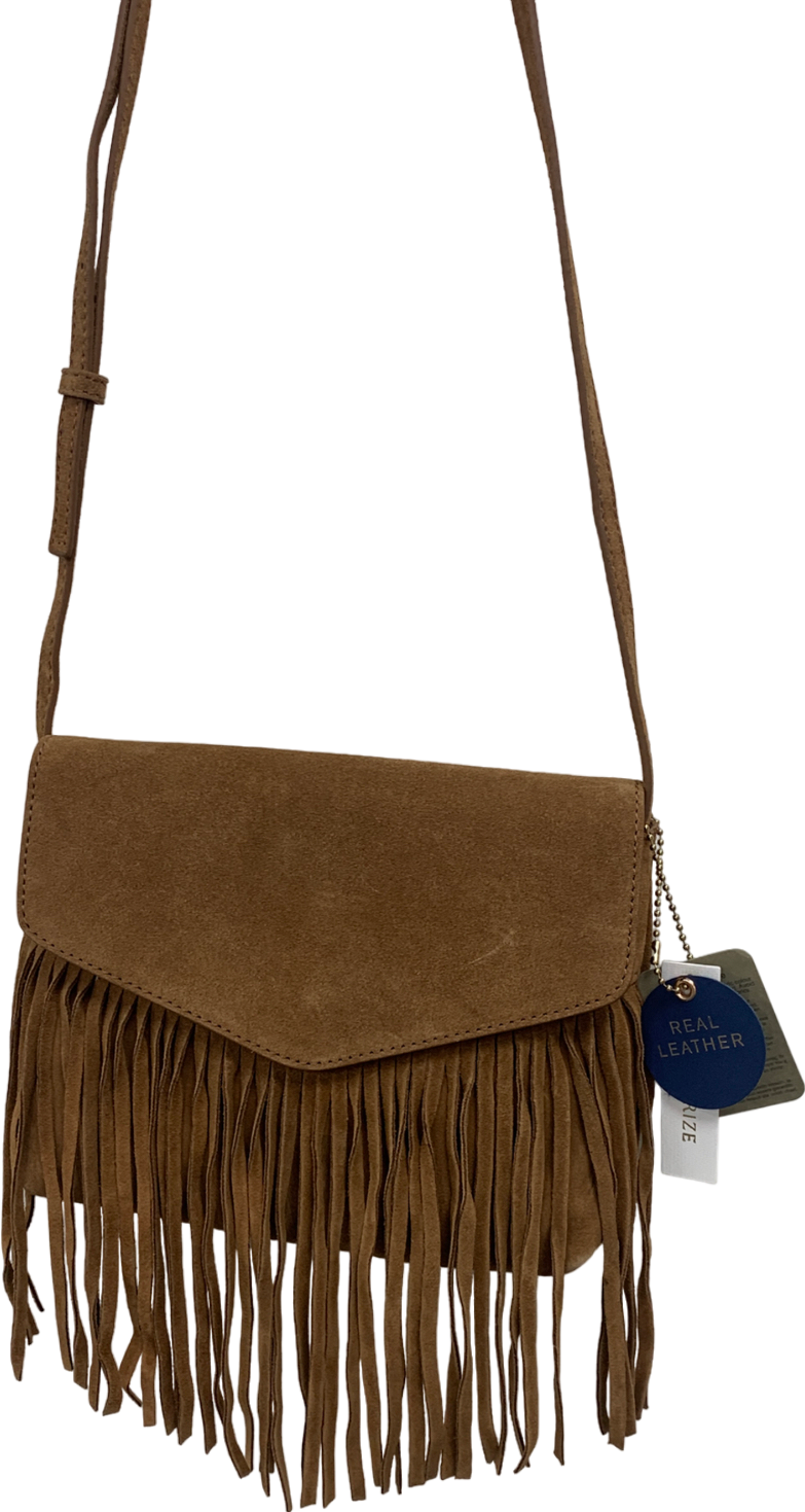 Accessorize Brown Leather Fringe Cross Bag One Size