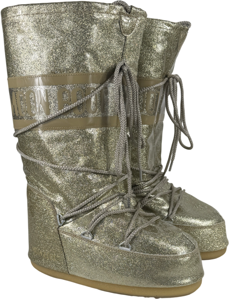 Moon Boot Metallic Gold Icon Glitter Snow Boots UK 6 EU 39 👠