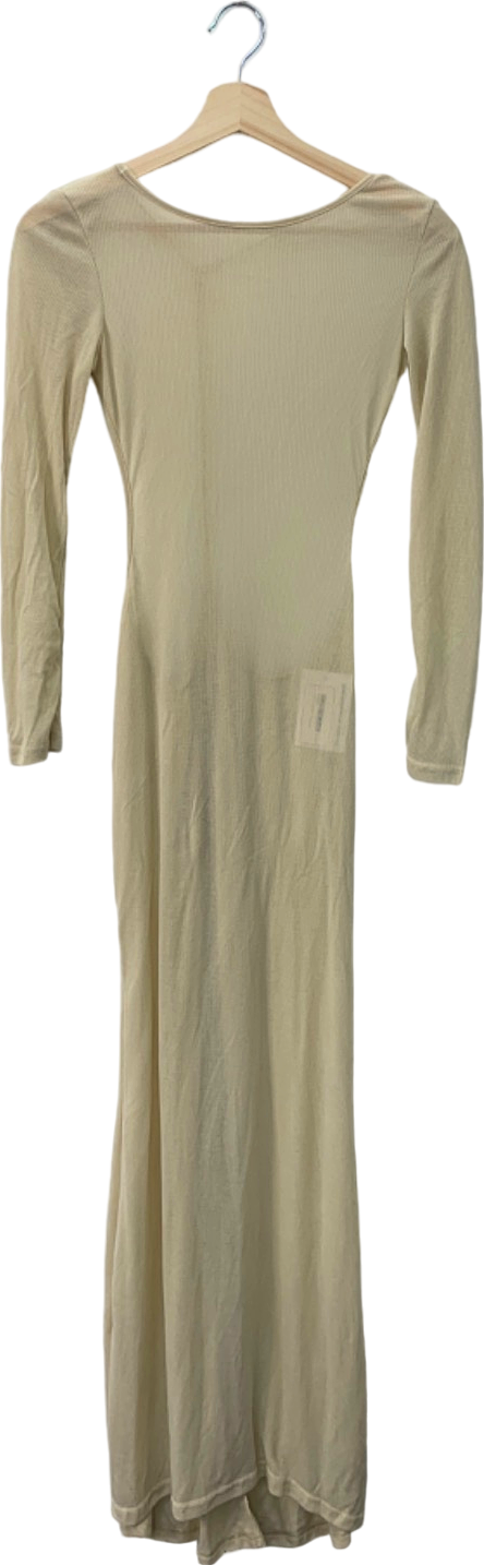 Beige Long Sleeve Midi Dress with Open Back Detail Size M