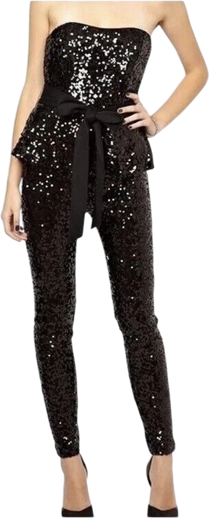 FRENCH CONNECTION Black Sequin Peplum Jumpsuit UK 6