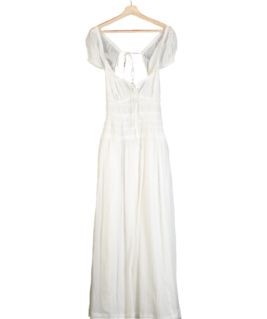 Free People White Open Back Tie Strap Ruched Maxi Dress UK L