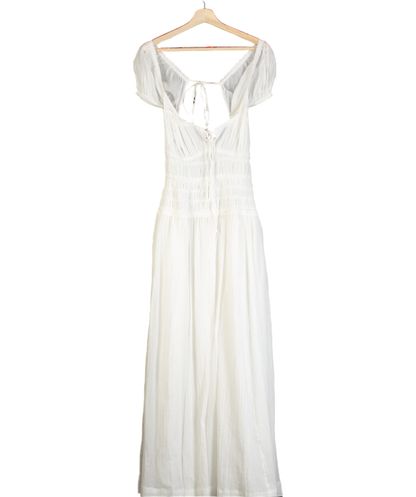 Free People White Open Back Tie Strap Ruched Maxi Dress UK L