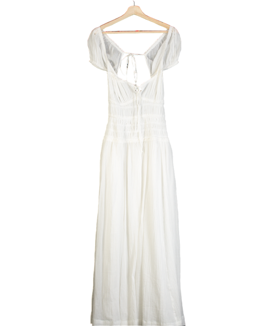 Free People White Open Back Tie Strap Ruched Maxi Dress UK L