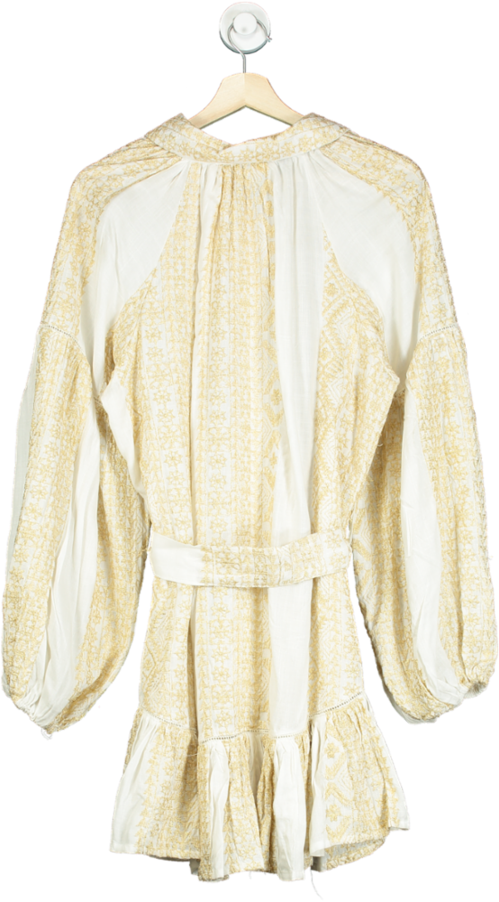 Bianca Off White/Gold Embroidered Tunic Dress UK M