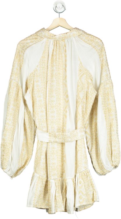 Bianca Off White/Gold Embroidered Tunic Dress UK M