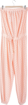 MELISSA ODABASH Coral Pink Lace Knit Beach Jumpsuit UK M