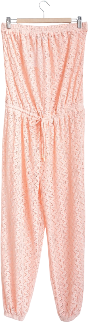 MELISSA ODABASH Coral Pink Lace Knit Beach Jumpsuit UK M