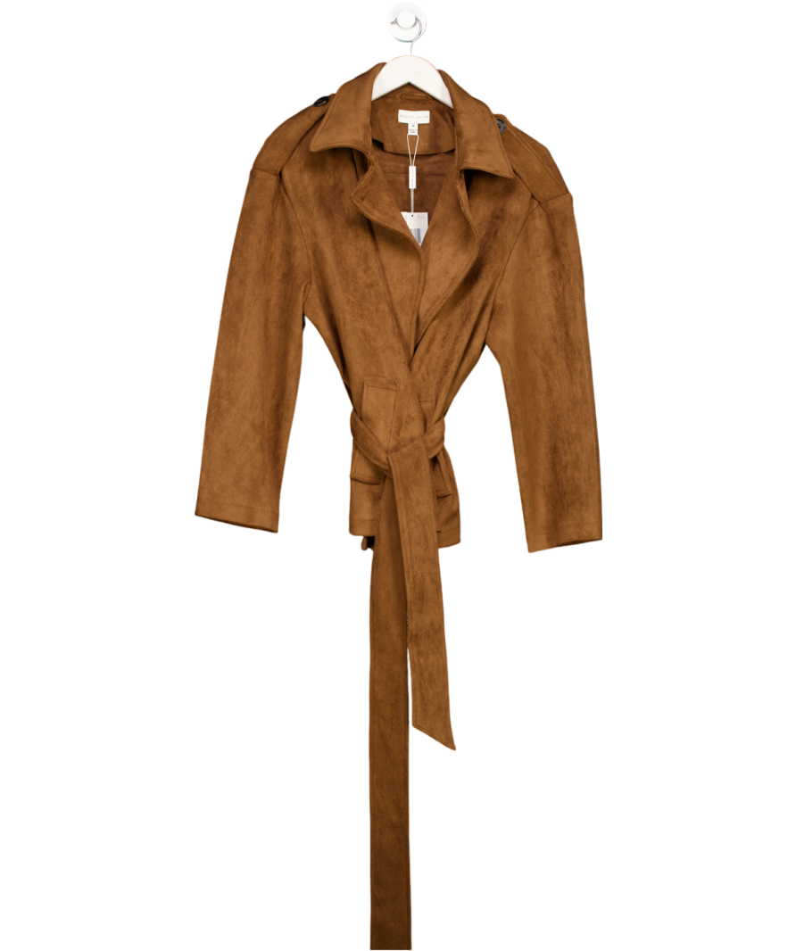PRETTY LAVISH Lennon Cropped Faux Suede Tie Waist Jacket - Brown UK M