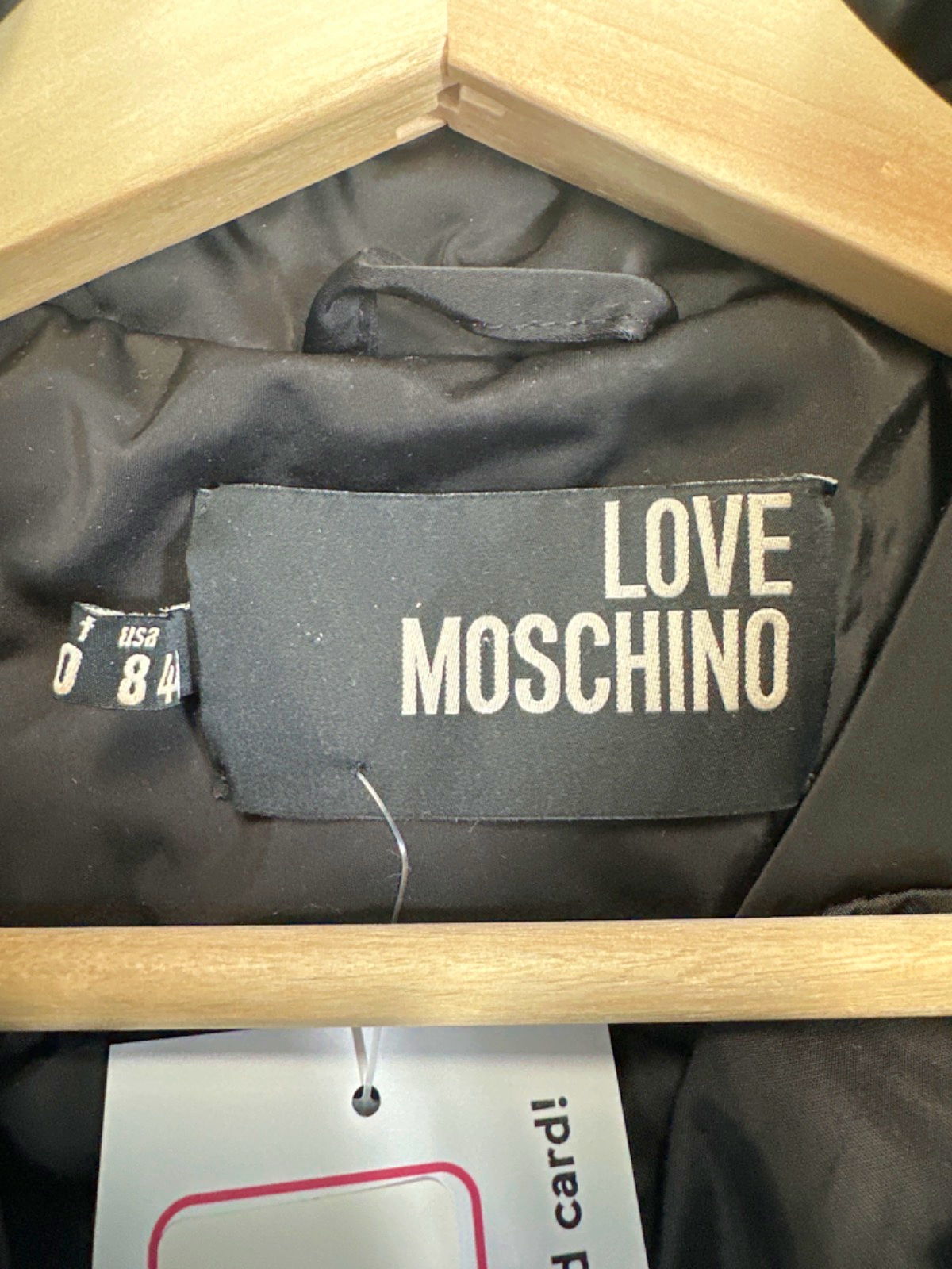 Love Moschino Black Quilted Jacket with Pearl & Chain Detail UK 12