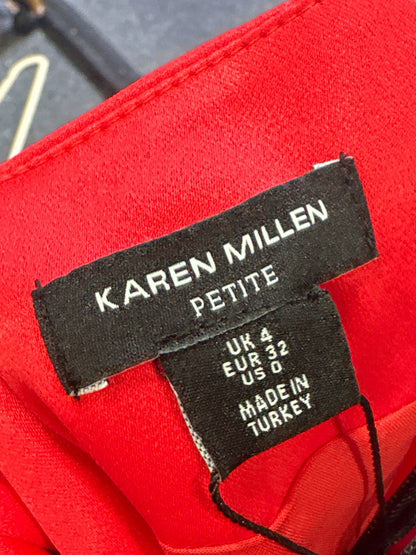 Karen Millen Red Tailored Satin High Waisted Draped Maxi Skirt UK 4