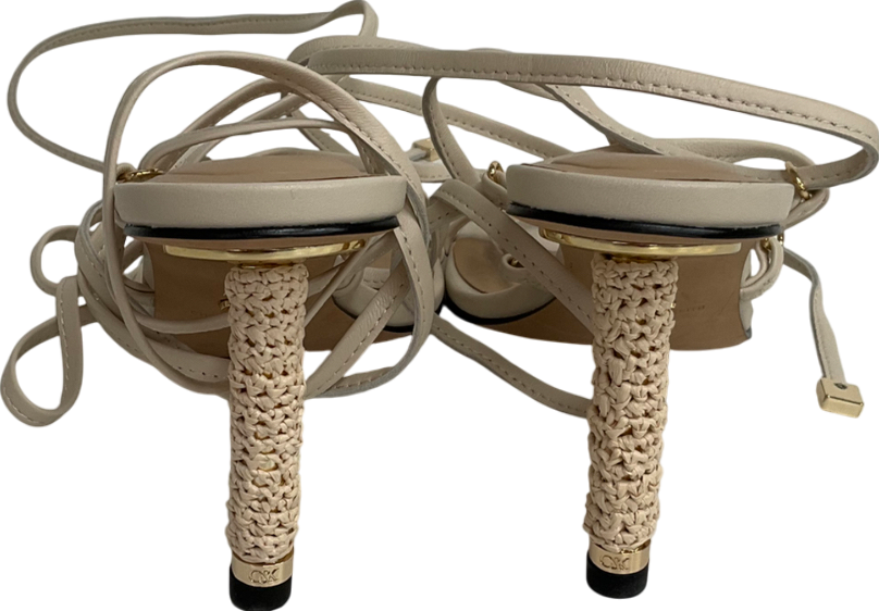 Charles & Keith Nude Strappy Woven-heel Tie-around Sandals - Beige UK 5 EU 38 👠