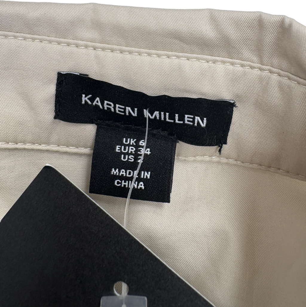 Karen Millen Beige Cotton Sateen Utility Top Stitch Detail Woven Jumpsuit UK 6