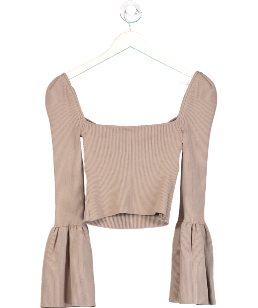 Self-Portrait Brown Bow Flared-sleeve Knitted Top UK M
