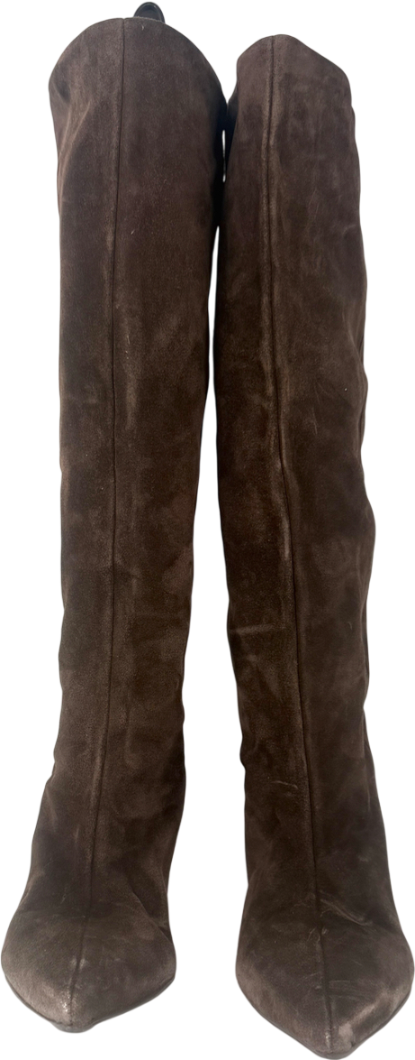 ASOS Brown Pull-on Kitten Heeled Knee Boots In Chocolate Suedette UK 5 EU 38 👠