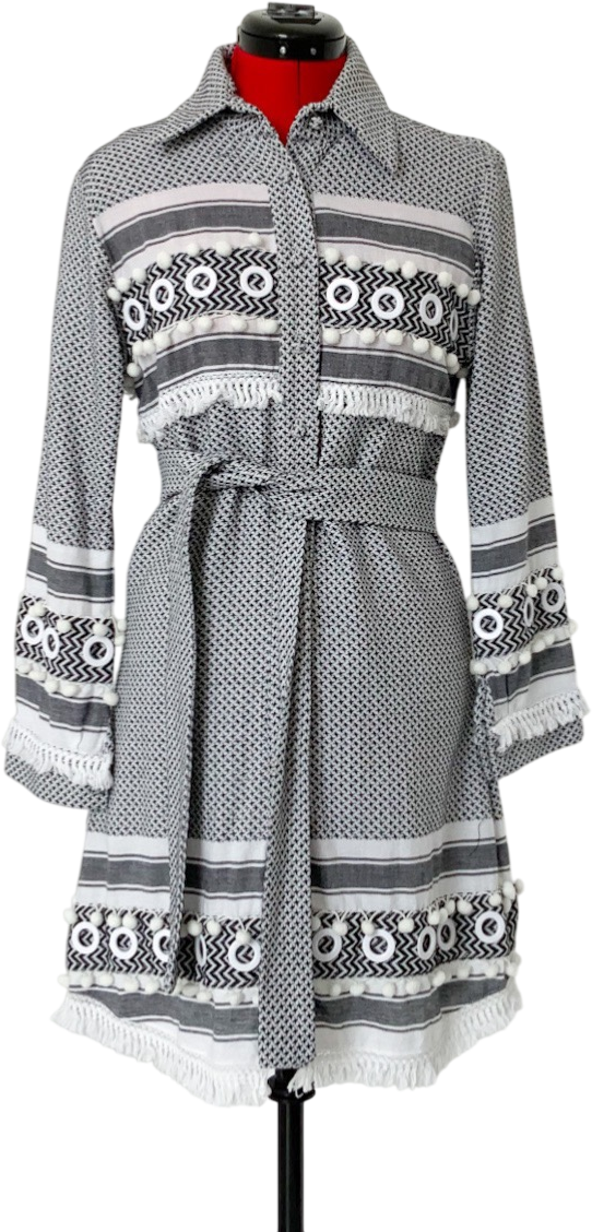 Dodo Bar Or Black & White Embroidered Belted Dress UK S