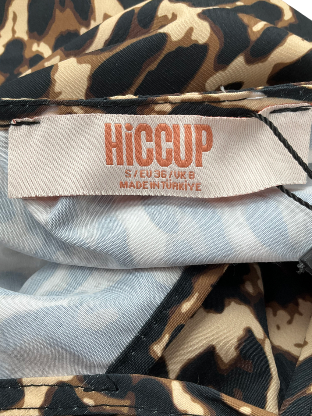 Hiccup Animal Print Balloon Sleeve Blouse With Tie Front Coffee Brown UK 8