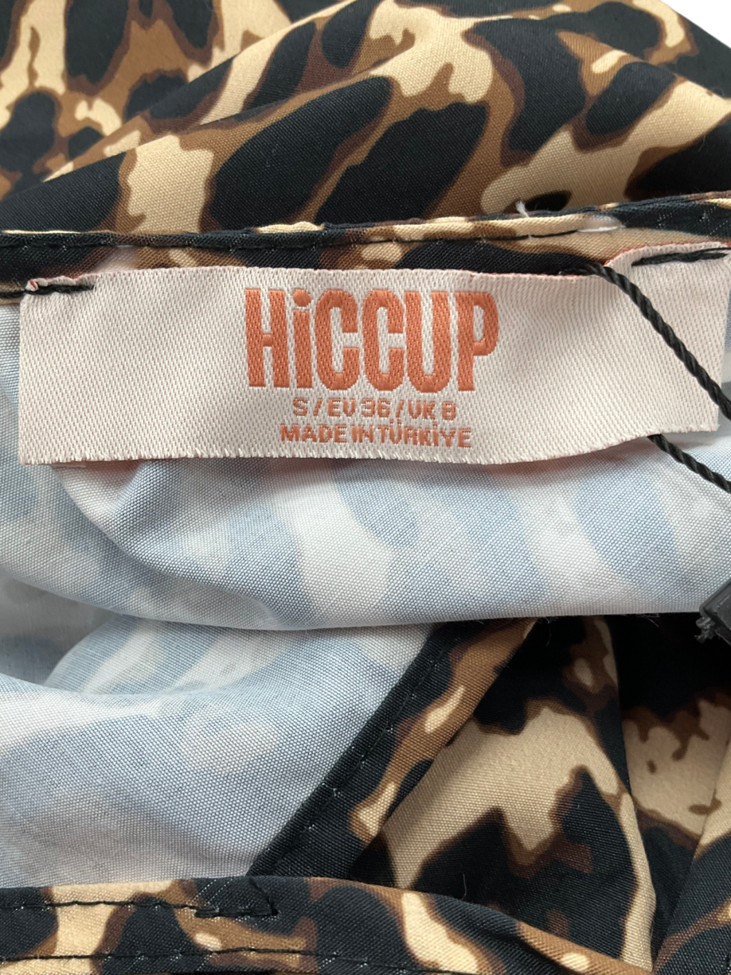Hiccup Animal Print Balloon Sleeve Blouse With Tie Front Coffee Brown UK 8