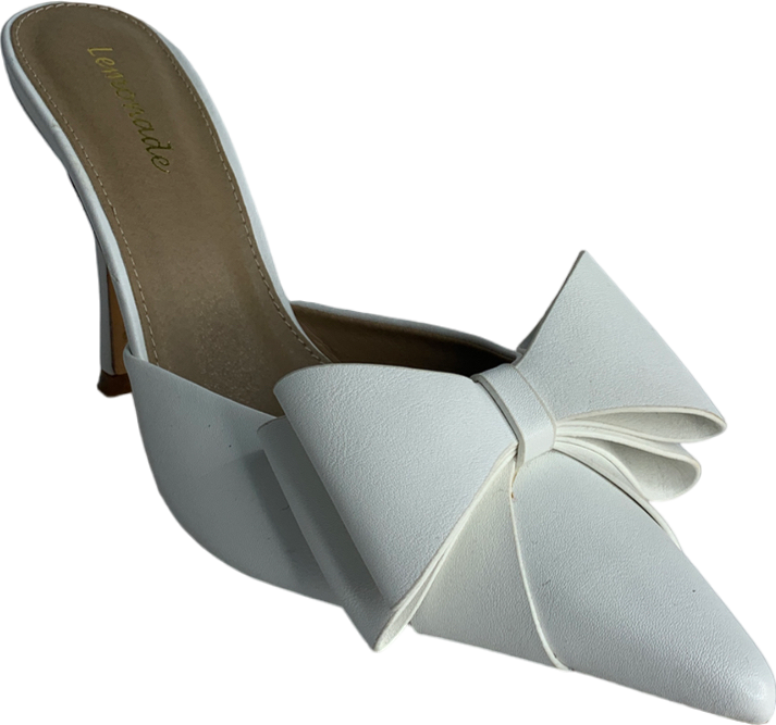 Lemonade White Women's Bow Detail Pointed Toe Stiletto Heel Mule UK 8