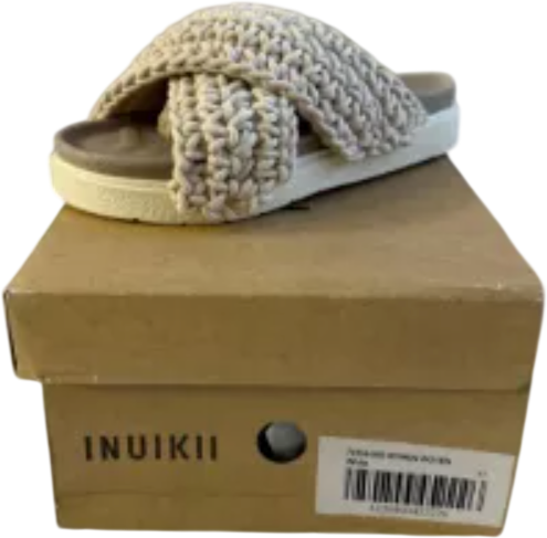 INUIKII Cream Woven Slide Sandals With Soft Leather Footbed. UK 4 EU 37 👠