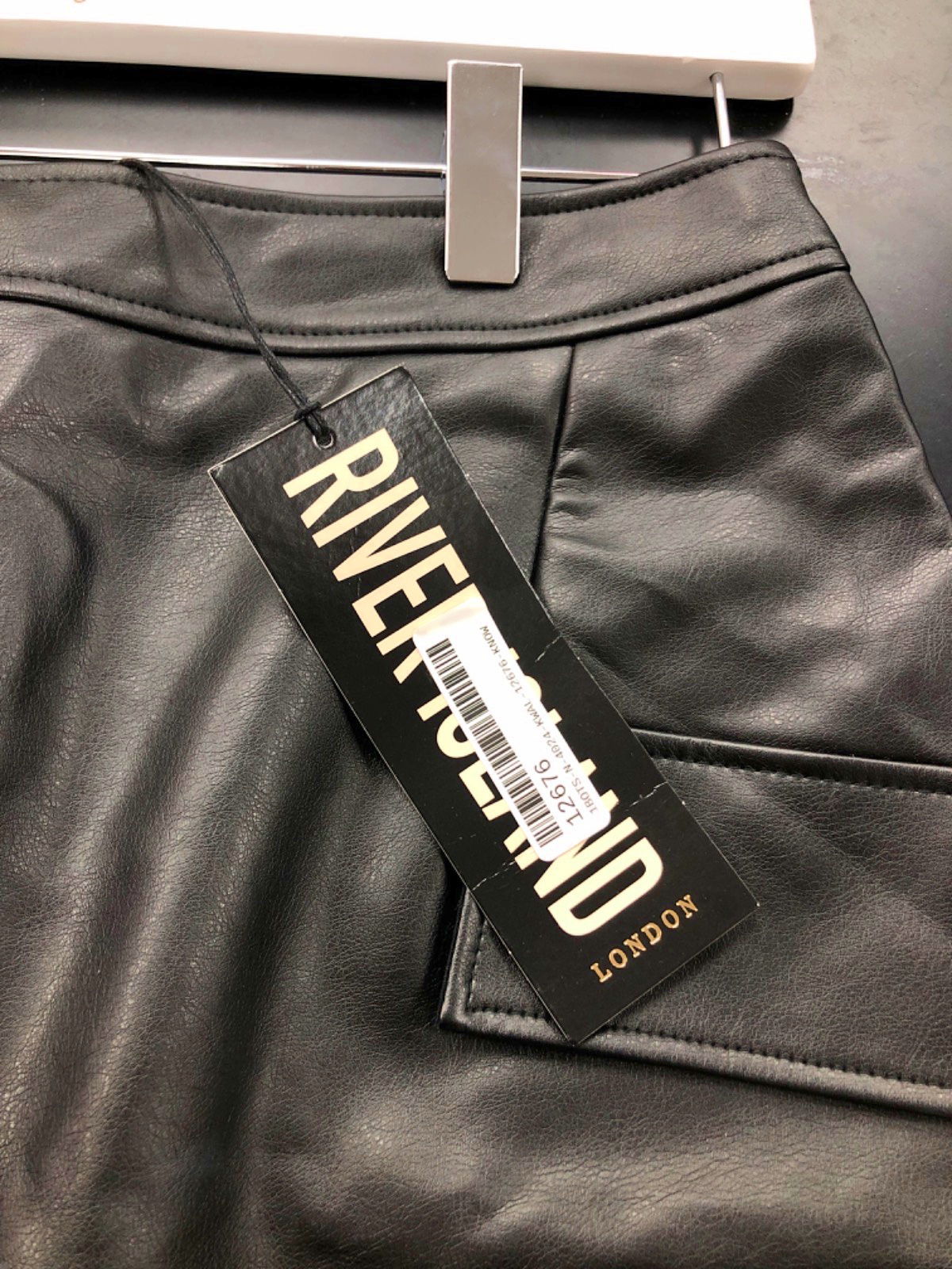 River Island Black Faux Leather Mini Skirt UK 8