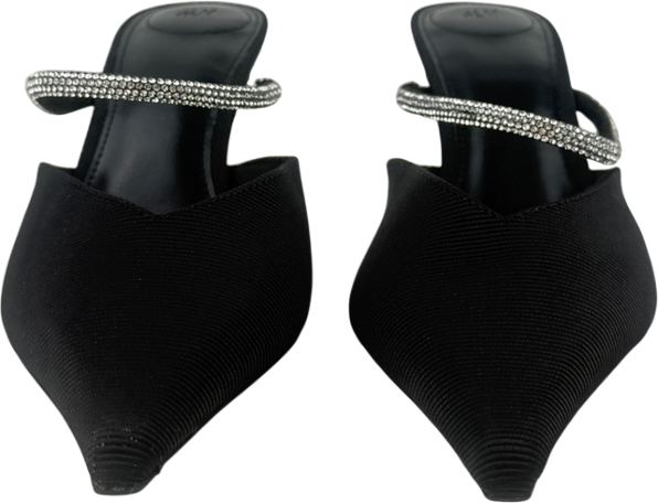 H&M Black Embellished Heeled Mules UK 4 EU 37 👠