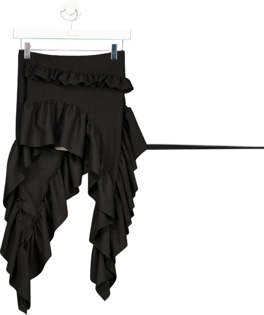 Ego Black Low Rise Frill Asymmetric Skirt UK 8