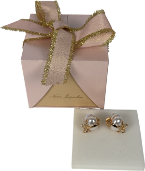 Nana Jacqueline Gold & Pearl Amor heart Earrings in gift box