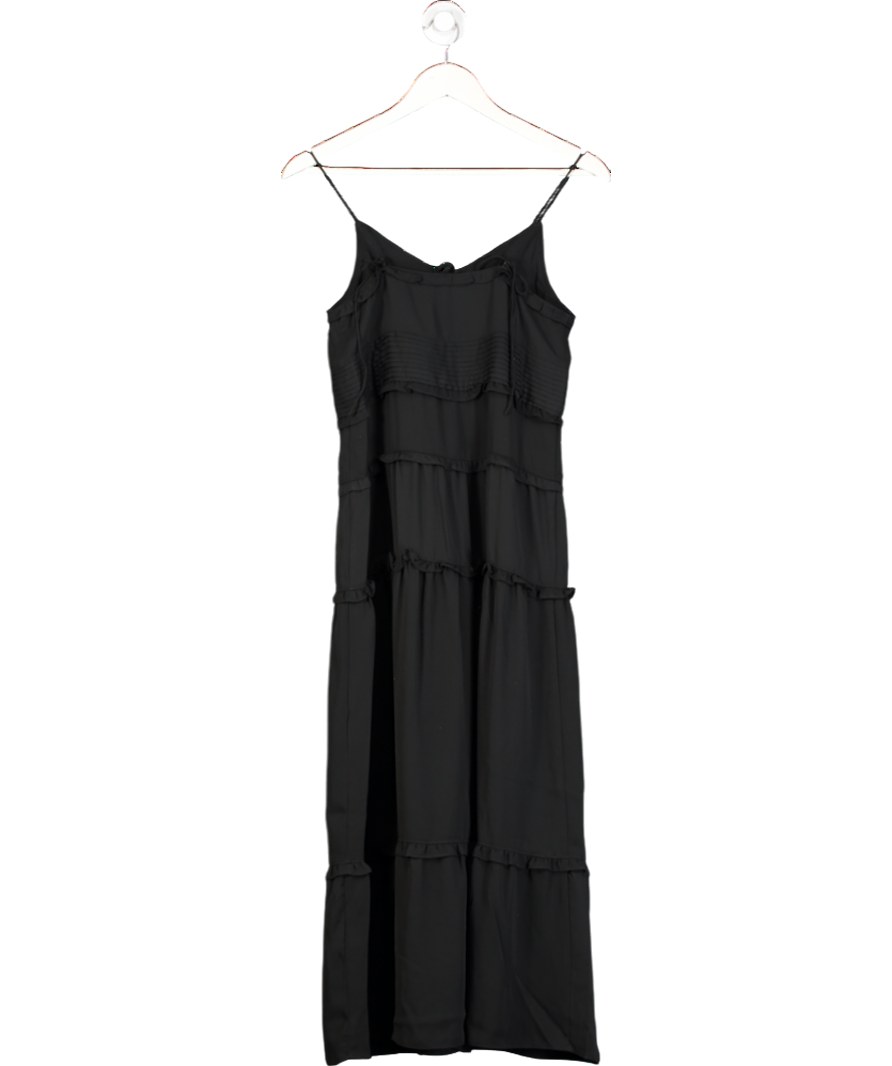 Oak + Fort Black Sheer Tie-front Midi Dress UK XS